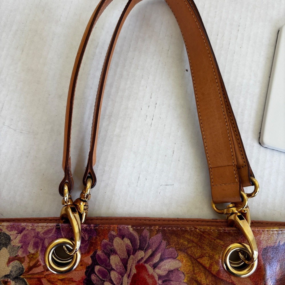 Maurizio Taiuti Italy Genuine Leather Floral Print Tote Shoulder Bag Purse - Picture 10 of 12